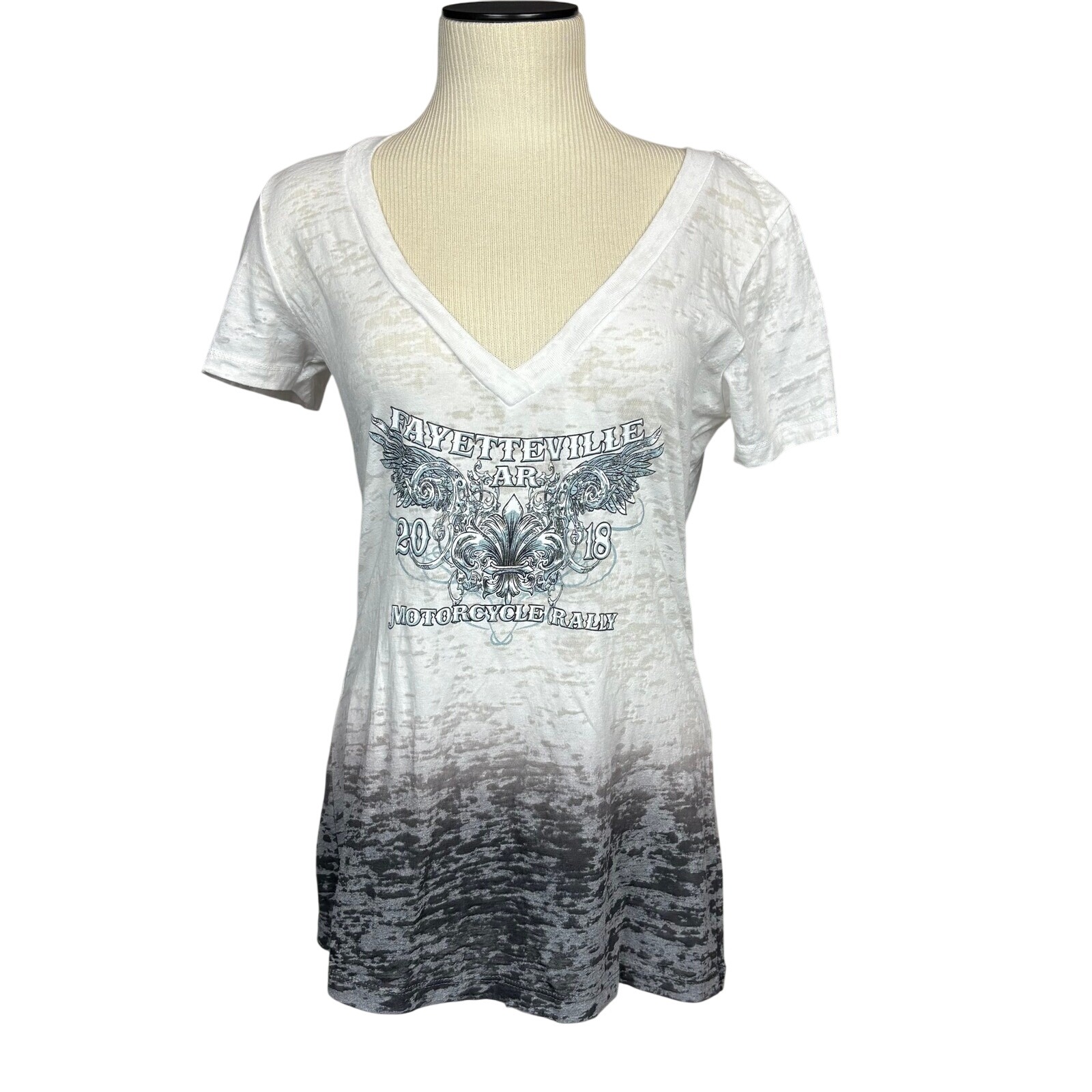 Fayetteville Ar Motorcycle Rally Graphic T Womens Lg. V Neck Bikercore Wings